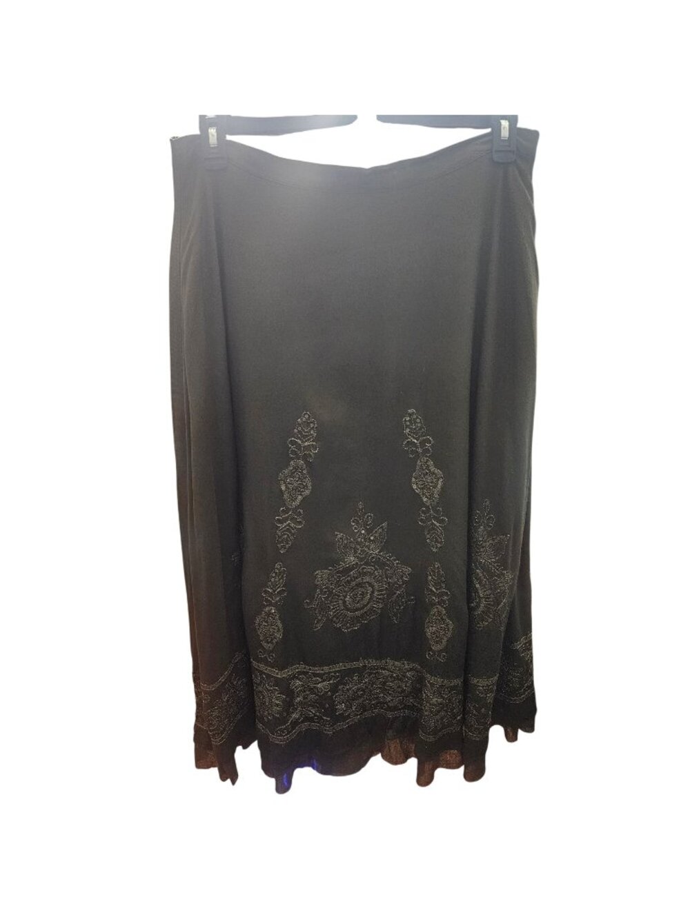 Coldwater Creek Embroidered Olive Green Skirt With Metallic Accents Size L Boho